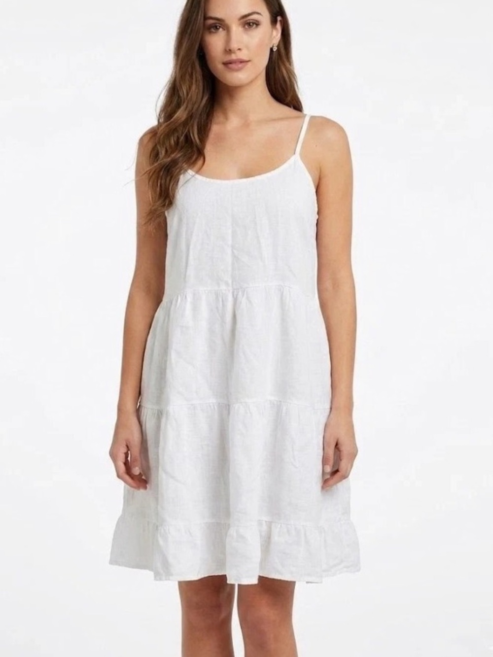 Valentina White Tiered Linen Midi Dress